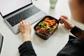 Close up of Businesswoman Enjoying Healthy Lunch Royalty Free Stock Photo