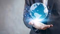 Close-Up of Businesswoman Hand Holding Glowing Earth Globe - 3D Rendering - AI generated Royalty Free Stock Photo