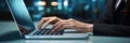 Close up of businesswoman hands typing on laptop keyboard in office Royalty Free Stock Photo