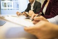 Close-up of Businesswoman hands working with tablet pc during a Royalty Free Stock Photo