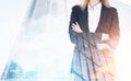 Close up of businesswoman and skyscraper Royalty Free Stock Photo