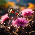 Close-up of a butterfly on a flower. a large butterfly sitting on green leaves, a beautiful insect in its natural habitat.