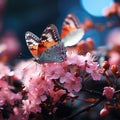 Close-up of a butterfly on a flower. a large butterfly sitting on green leaves, a beautiful insect in its natural habitat.