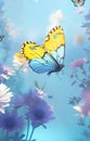 Close-up of Butterfly Hovering Over Flowers in Spring May