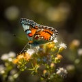 Close-up of a butterfly perched gracefully on a flower, Generative AI