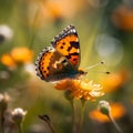 Close-up of a butterfly perched gracefully on a flower, Generative AI