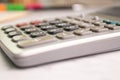 Close up the button of calculator at office concept equipment Calculation of income, expenditure, calculation