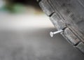 button head needle metal nail stuck to puncture into wheel tire