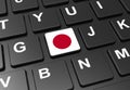 Close up of button with Japan flag on black keyboard