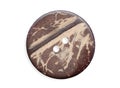 Close up of button made of wood, vintage wooden button isolate on white background with clipping path. Royalty Free Stock Photo