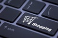 Close up button with supermarket cart icon on keyboard Royalty Free Stock Photo