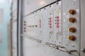 Close-up of buttons and switches control panel of nuclear power plant Royalty Free Stock Photo