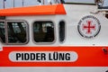 Close-up of the cabin of the rescue cruiser Pidder Lueng on Sylt, Germany Royalty Free Stock Photo