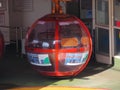 A close-up of a cable car cabin in Haifa, Israel at the departure point.