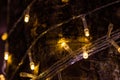 Close up cable of string led lights on tree in the garden at night time used for decorating for beauty According to important Royalty Free Stock Photo