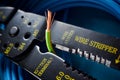 Close-up of a cable stripped by a wire stripper Royalty Free Stock Photo