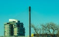 Close up of the Bob Kerrey cable stayed pedestrian bridge Omaha Nebraska in early spring