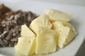Close up of cacao butter and raw ingredients for making chocolate