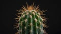 Close-up of a cactus with sharp spines against a black background