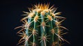 Close-up of a cactus with sharp spines against a dark background