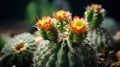 Photo of a vibrant cactus with yellow and red flowers in close-up Royalty Free Stock Photo