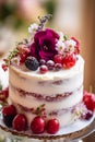 A close up of a cake with berries on it. Generative AI image. Royalty Free Stock Photo