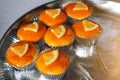 Close-up, cakes, orange jam, beautiful colors, delicious, fragrant and delicious in many trays