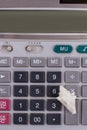 Close-up calculator and little seashell on it. Royalty Free Stock Photo
