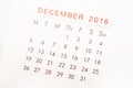 Close up calendar of December 2016