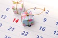 Close up of a calendar with focus on day 14