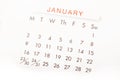 Close up calendar for January 2017.