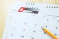 Close up Calendar page number month august. pencil yellow to mark Royalty Free Stock Photo