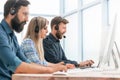 Close up. call center operators work in a modern office. Royalty Free Stock Photo