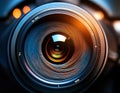 A close-up of a camera aperture that mimics the dilation of a human pupil, exploring the parallel between camera and eye