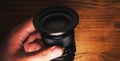 Close-up camera lens, camera. Photos black color