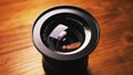 Close-up camera lens, camera. Photos black color