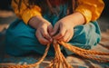 Close-Up of a Camper Expertly Knotting a Rope