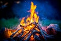 Close-up on a campfire with stones Royalty Free Stock Photo