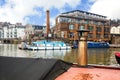 Close up of canal boat chimney stack in marina in Bristol Harbour, Bristol, Somerset, UK