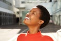 Close up candid portrait of happy young african american woman Royalty Free Stock Photo