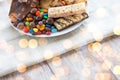 Close up of candies, chocolate, muesli and cookies Royalty Free Stock Photo