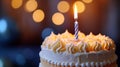 A close-up of a candle-lit cake, ready for the birthday boy or girl to make a wish. Royalty Free Stock Photo