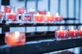 Historic catholic church: Close up picture of candles Royalty Free Stock Photo