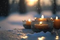 Close-up of candles outdoors  in the snow, ai generated Royalty Free Stock Photo