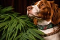 close-up of cannabis leaves next to a pet collar