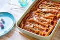 Close up of cannelloni lasagne with spinach and ricotta Royalty Free Stock Photo