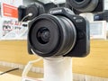 Close-up of canon eos camera on display in electronics store Royalty Free Stock Photo