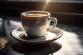 Close up of cap of coffee with smoke on table Royalty Free Stock Photo