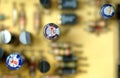 Close-up capacitors on a circuit board