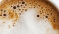 Close up of cappuccino foam or coffee with milk.